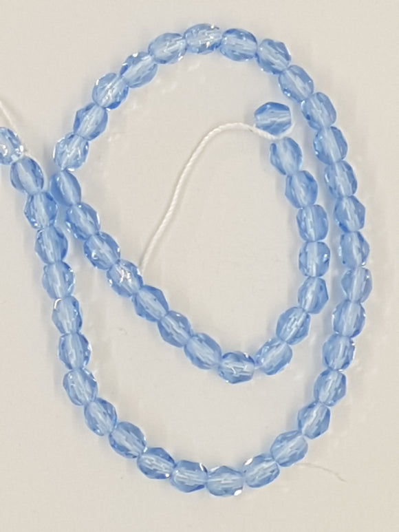 4MM GLASS FACETED DRUM BEADS - FIRE POLISHED - LIGHT SAPPHIRE