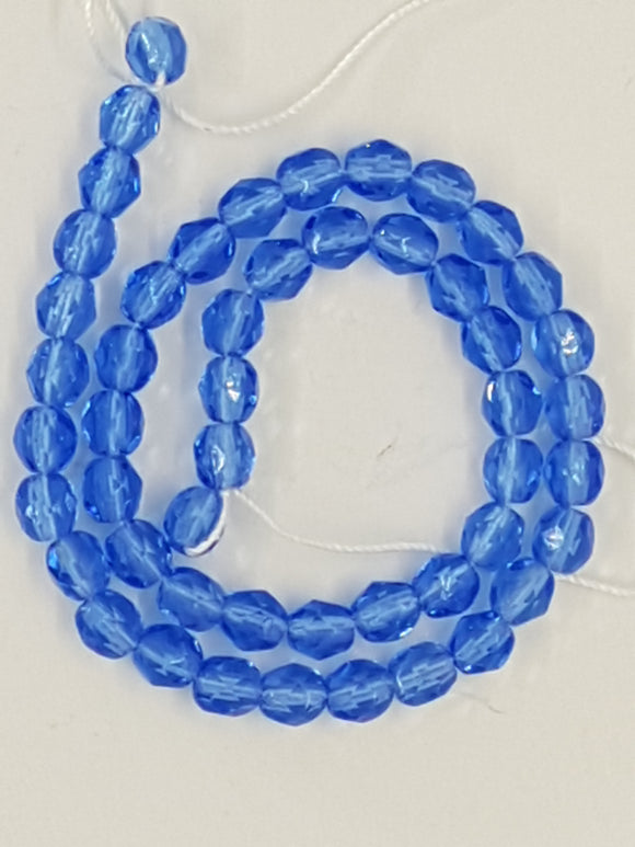 4MM GLASS FACETED DRUM BEADS - FIRE POLISHED - SAPPHIRE