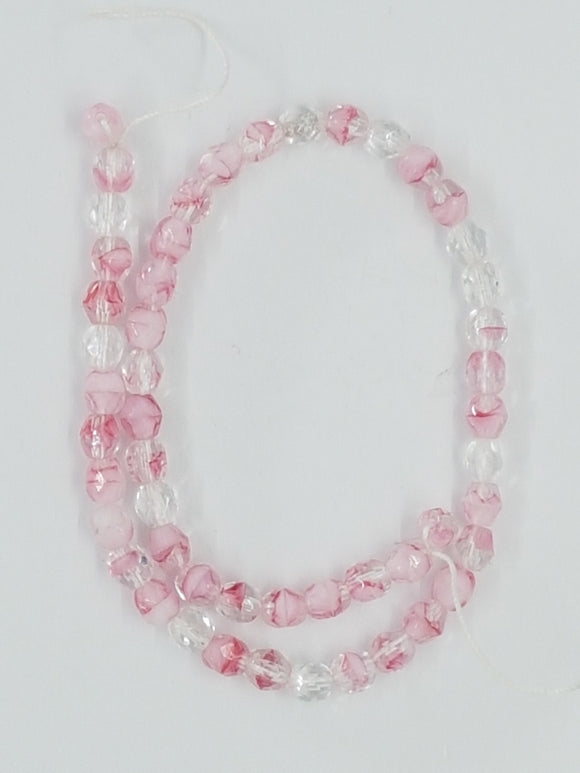 4MM GLASS FACETED DRUM BEADS - FIRE POLISHED - PINK & CRYSTAL