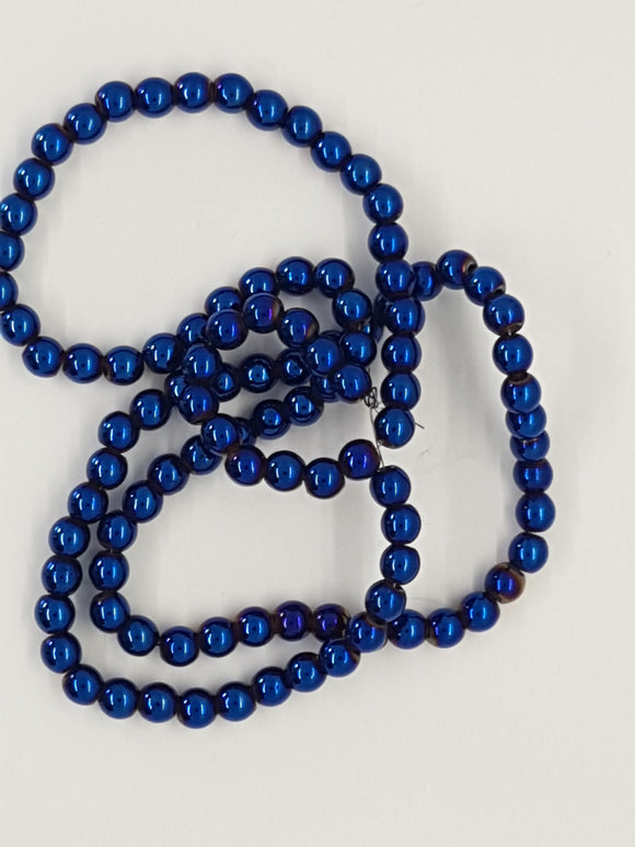 4MM GLASS ROUND BEADS - NON. MAG. SYNTHETIC HEMATITE - MIDNIGHT BLUE
