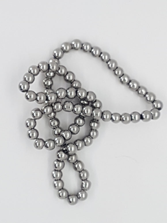 4MM GLASS ROUND BEADS - ELECTROPLATED - SILVER