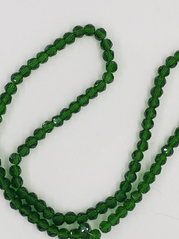 4MM GLASS ROUND FACETED BEADS - DARK GREEN
