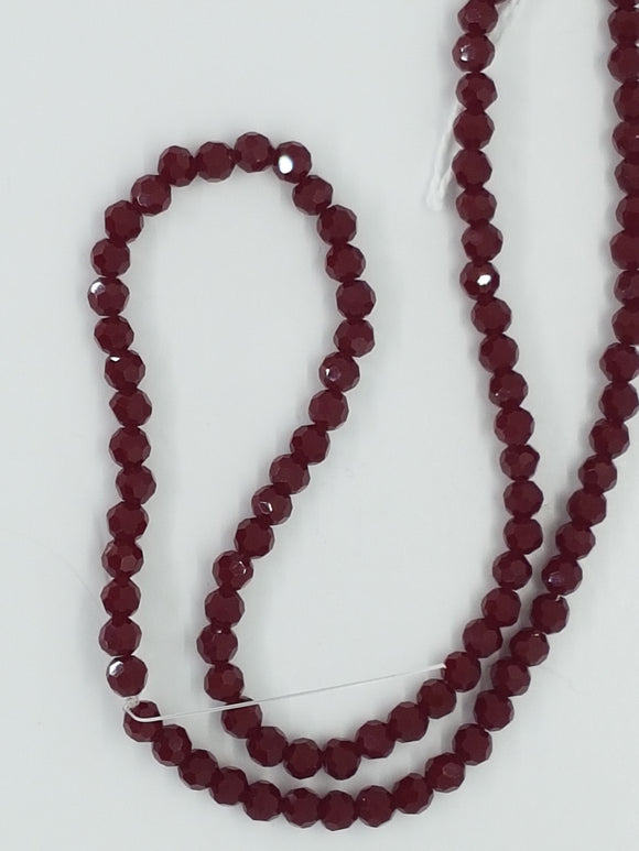 4MM GLASS ROUND FACETED BEADS - DARK RED
