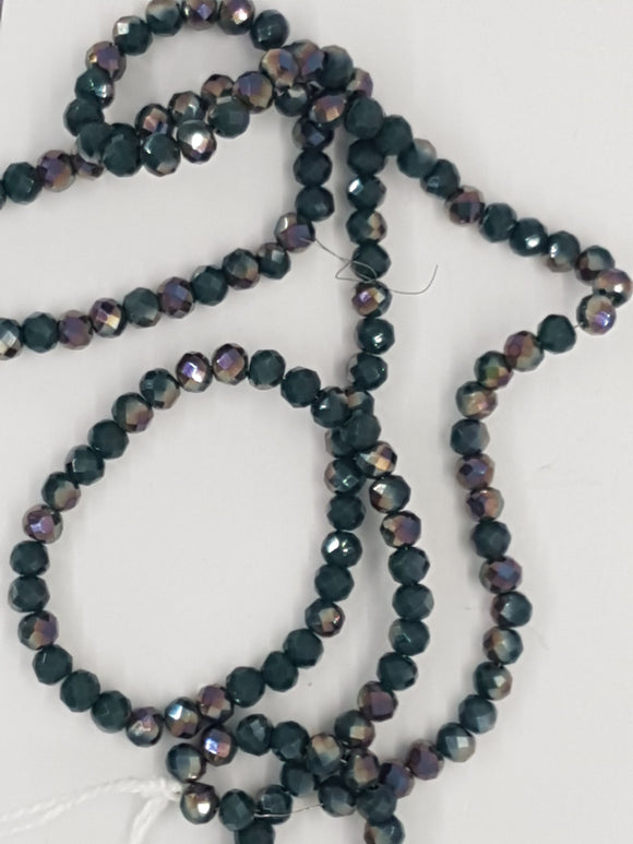 4MM GLASS FACETED RONDELLE BEADS - HALF PLATED - DARK GREY