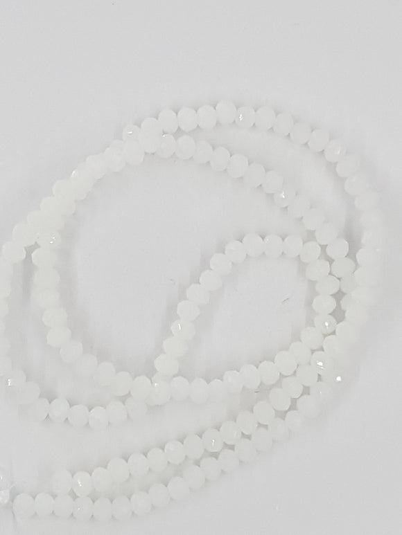 4MM GLASS FACETED RONDELLE BEADS - MILKY WHITE