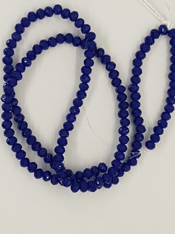 4MM GLASS FACETED RONDELLE BEADS - ROYAL BLUE