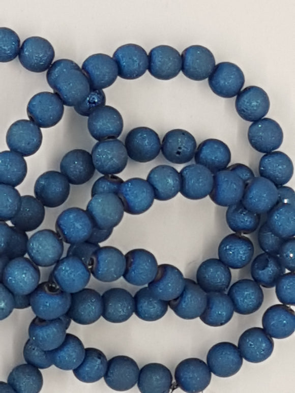 4MM GLASS ELECTROPLATED FROSTED RONDELLE BEADS - ROYAL BLUE