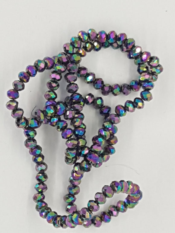 3MM GLASS ELECTROPLATED FACETED RONDELLE BEADS - VITRAIL