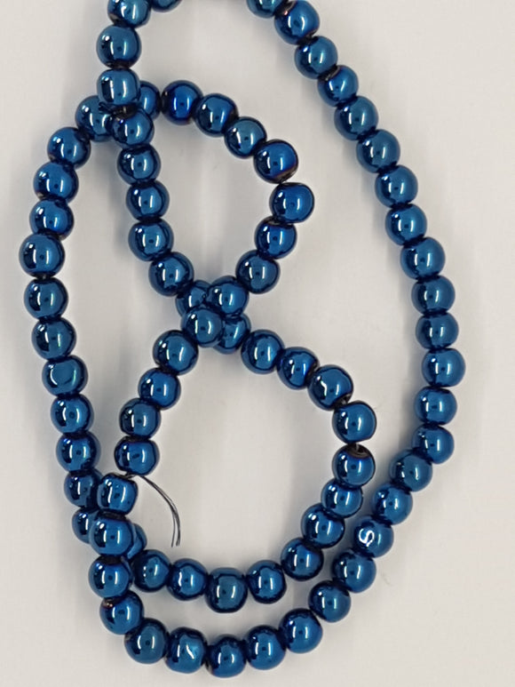 4MM GLASS ROUND BEADS - ELECTROPLATED - MARINE BLUE