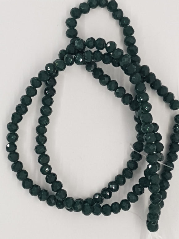 4MM GLASS FACETED RONDELLE BEADS - DARK GREEN