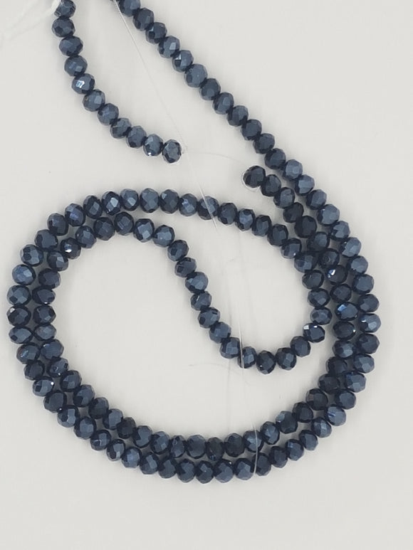 3MM CRYSTAL GLASS FACETED RONDELLE BEADS - ELECTRO. BLACK