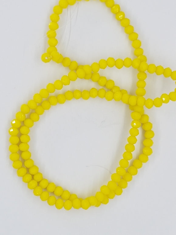 3MM CRYSTAL GLASS FACETED RONDELLE BEADS - YELLOW