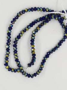 3MM GLASS FACETED RONDELLE BEADS - HALF PLATED ROYAL BLUE