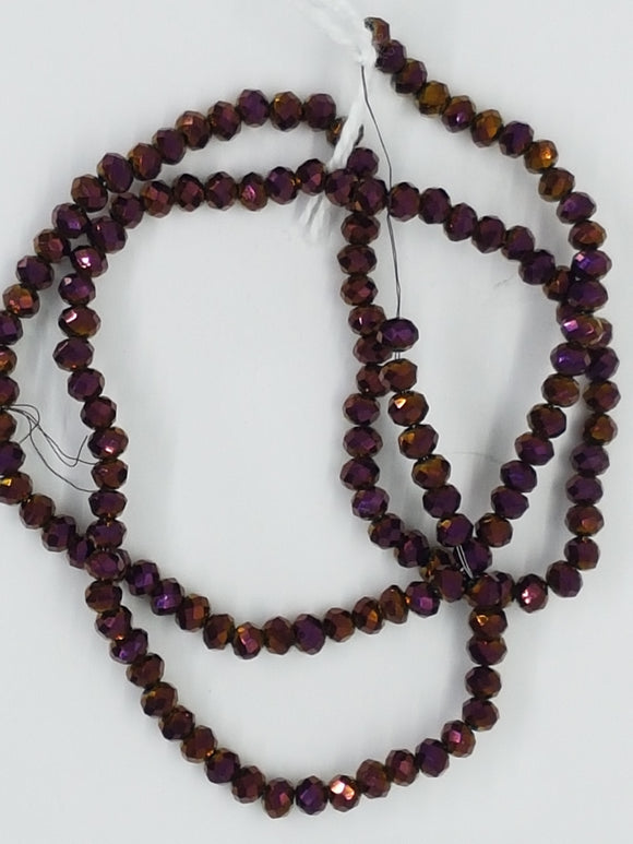 3MM GLASS FACETED RONDELLE BEADS - ELECTROPLATED CRIMSON