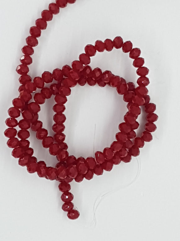 3MM GLASS FACETED RONDELLE BEADS - DARK RED