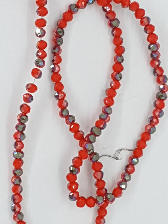 3MM GLASS FACETED RONDELLE BEADS - HALF PLATED RED