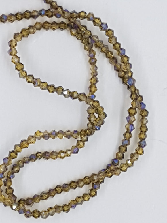 BICONES - 2MM CRYSTAL GLASS FACETED BEADS - Per Strand - OLIVE PLATED