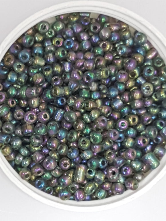 6/0 CHINESE ROUND SEED BEADS - TRANS. RAINBOW - DARK GREY