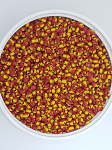 8/0 CHINESE GLASS SEED BEADS - OPAQUE - RED/YELLOW