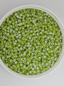 8/0 CHINESE GLASS SEED BEADS - OPAQUE - PALE GREEN/WHITE