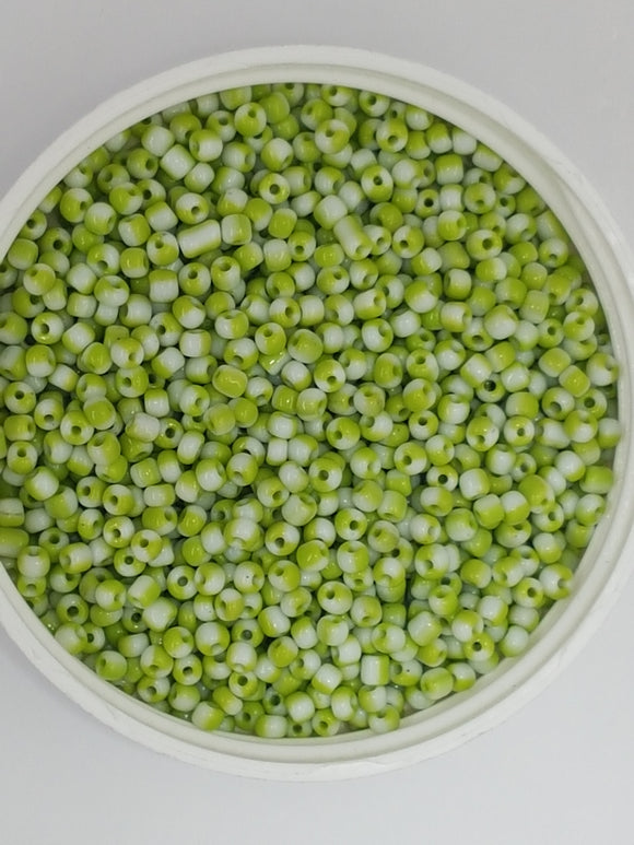 8/0 CHINESE GLASS SEED BEADS - OPAQUE - PALE GREEN/WHITE