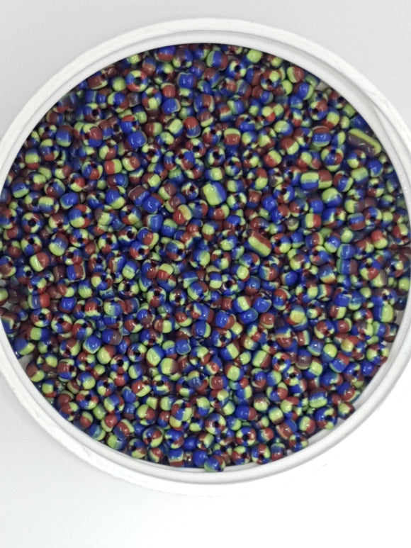 8/0 CHINESE GLASS SEED BEADS - OPAQUE - RED/BLUE/YELLOW