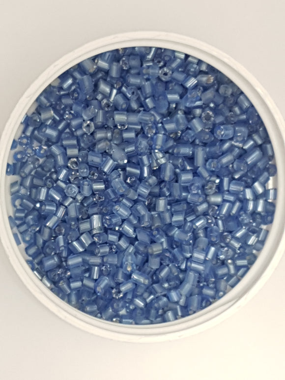 8/0 CHINESE GLASS TWO CUT HEXAGON SEED BEADS - TRANS. MEDIUM BLUE