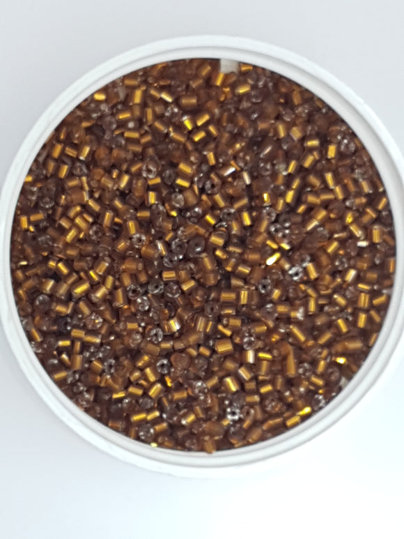 8/0 CHINESE GLASS TWO CUT HEXAGON SEED BEADS - TRANS. BROWN