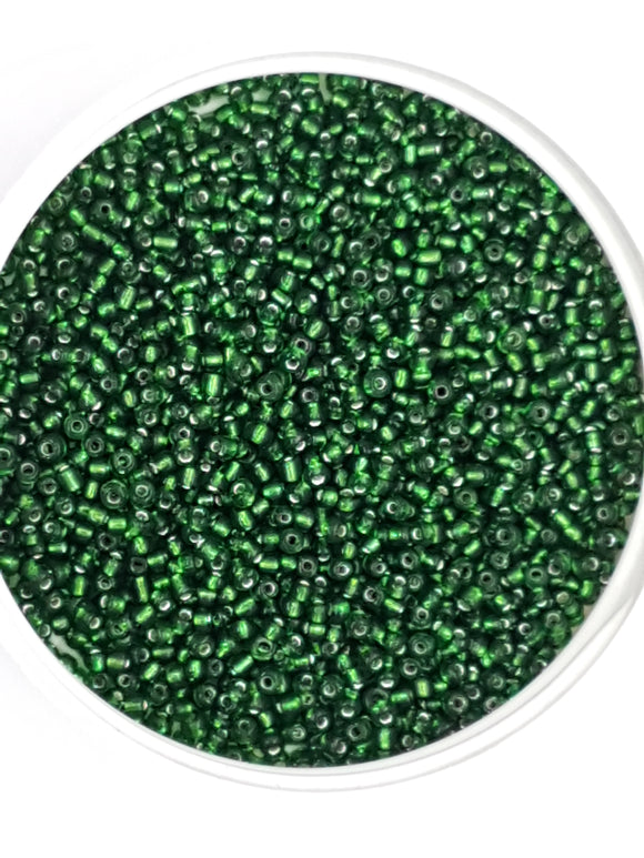 12/0 CHINESE GLASS SEED BEADS - SILVER LINED - GREEN