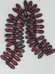 DAGGER BEADS- 11 X 3MM CZECH - COLOUR - SIAM