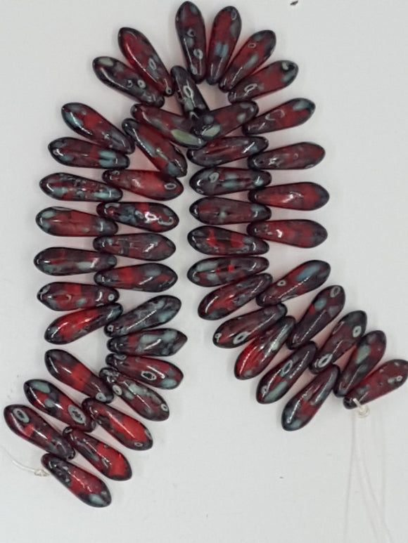 DAGGER BEADS- 11 X 3MM CZECH - COLOUR - SIAM
