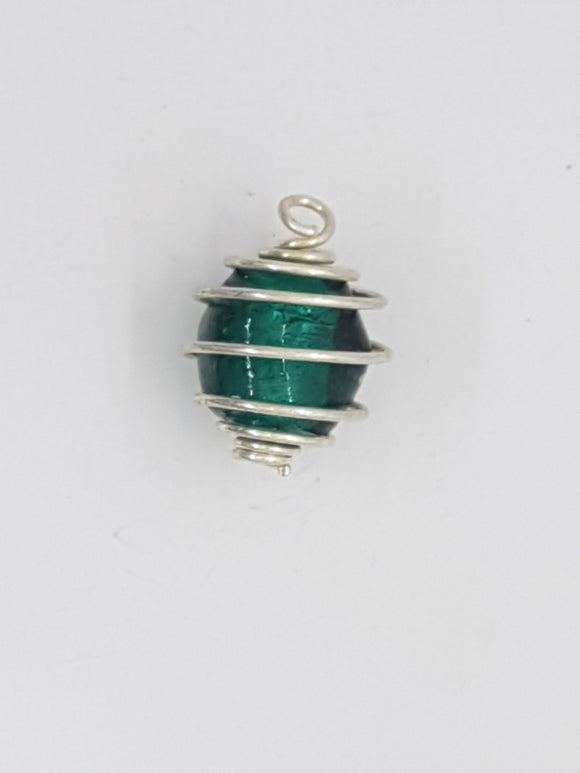 25 X 18MM CAGED FOIL BEADS - TEAL GREEN