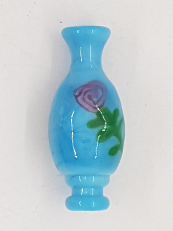 34 X 14MM H/MADE 3D LAMPWORK VASE - BLUE