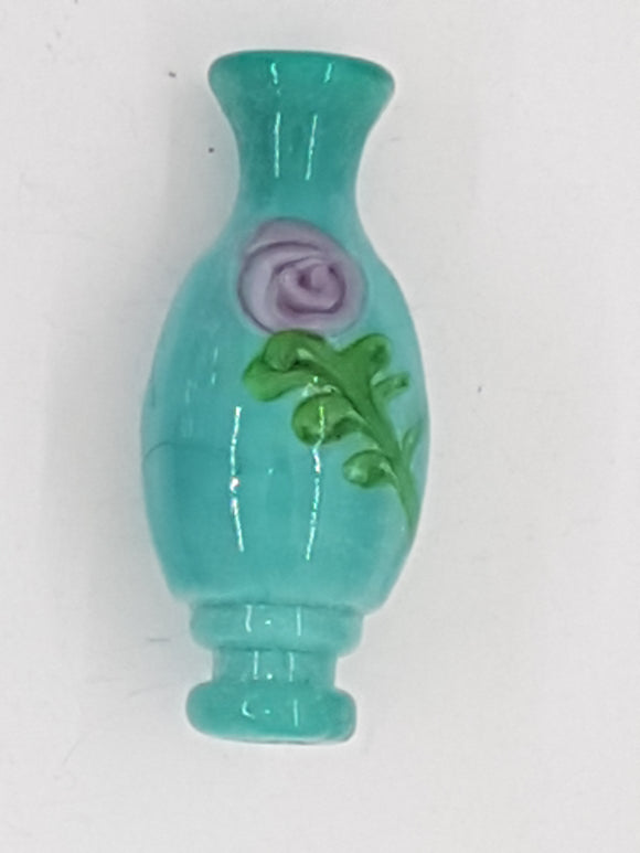 34 X 14MM H/MADE 3D LAMPWORK VASE - SEA FOAM