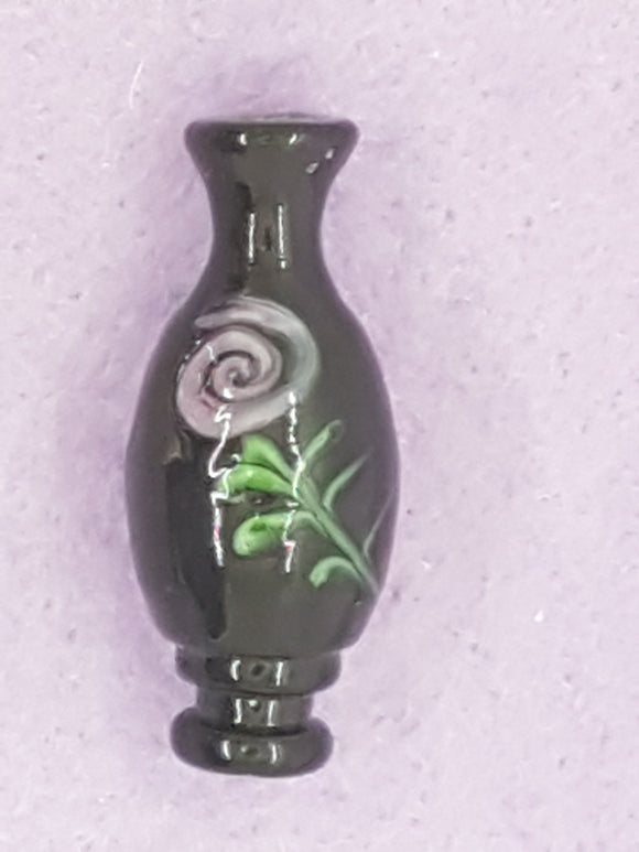34 X 14MM H/MADE 3D LAMPWORK VASE - BLACK