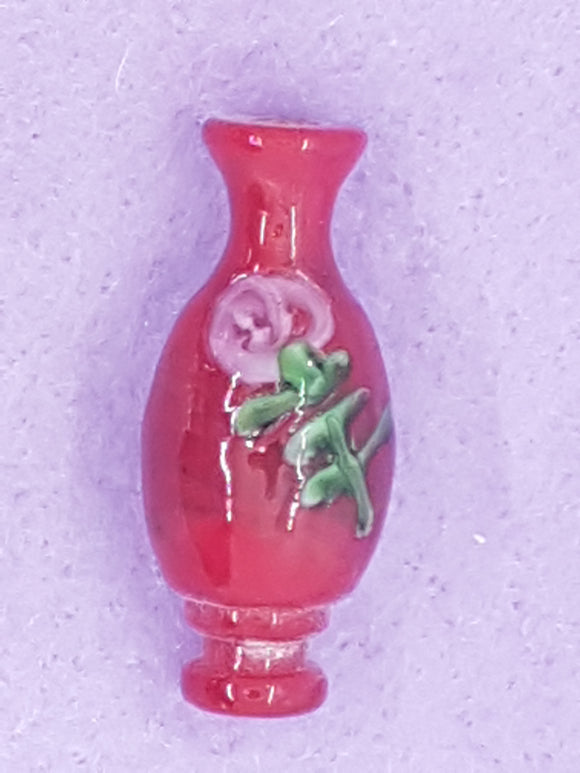 34 X 14MM H/MADE 3D LAMPWORK VASE - FIREBRICK RED