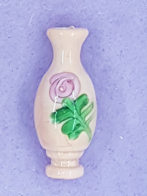 34 X 14MM H/MADE 3D LAMPWORK VASE - BEIGE