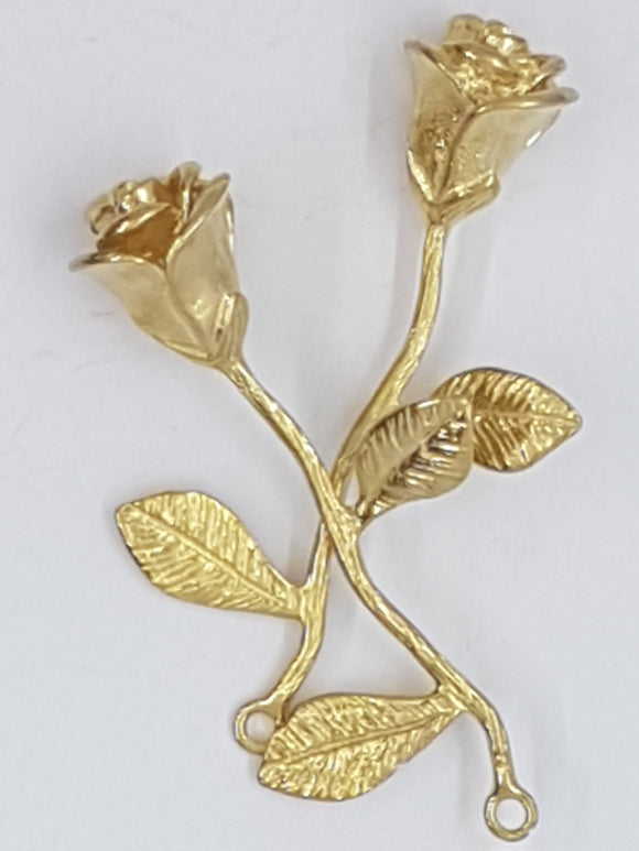 38 X 22MM BRASS ROSE PENDANT - UNPLATED - GOLDEN