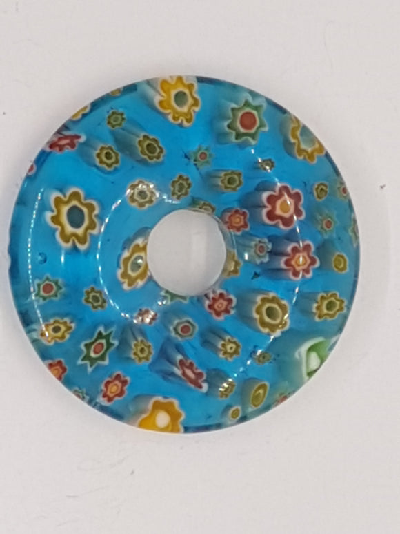 34MM DONUT - MILLEFIORI GLASS - TRANSPARENT TURQUOISE