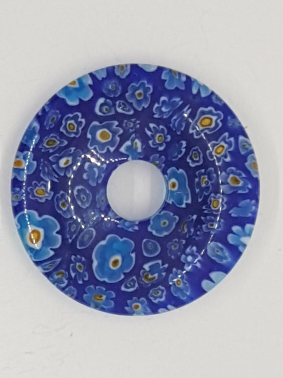 34MM DONUT - MILLEFIORI GLASS - TRANSPARENT ROYAL BLUE
