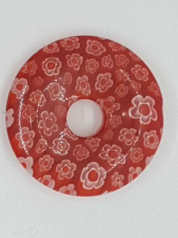 34MM DONUT - MILLEFIORI GLASS - TRANSPARENT RED