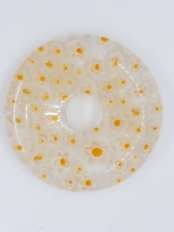 34MM DONUT - MILLEFIORI GLASS - TRANSPARENT CLEAR/ORANGE