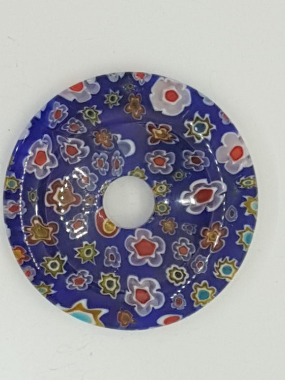 38-40MM DONUT - MILLEFIORI GLASS - TRANSPARENT ROYAL BLUE