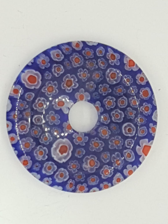 38-40MM DONUT - MILLEFIORI GLASS - TRANSPARENT DARK BLUE