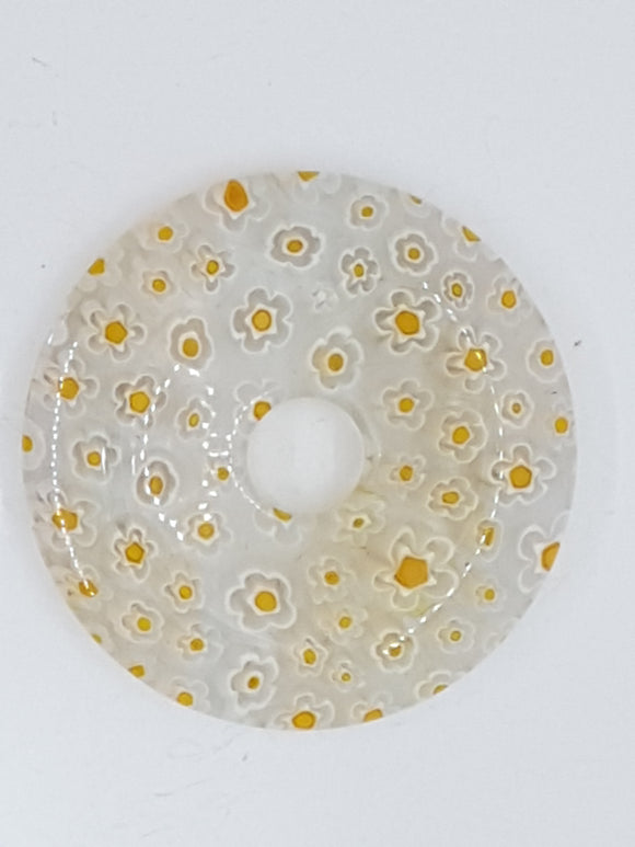 38-40MM DONUT - MILLEFIORI GLASS - TRANSPARENT CLEAR/ORANGE