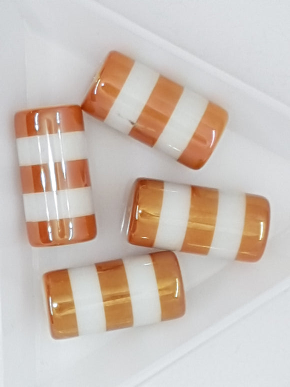 20X10MM GLASS BEADS - ELECTROPLATED - COLUMN BEADS - DARK ORANGE
