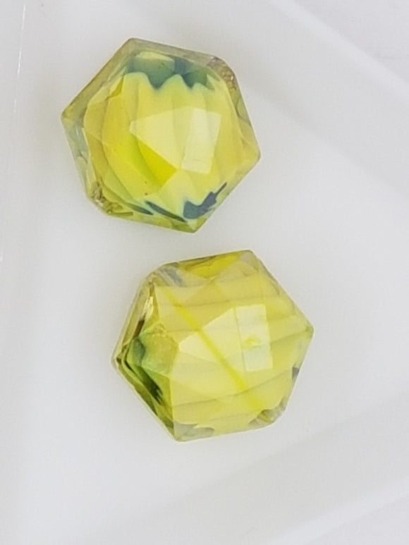 16MM MILLEFIORI GLASS HEXAGON BEADS - LEMON YELLOW