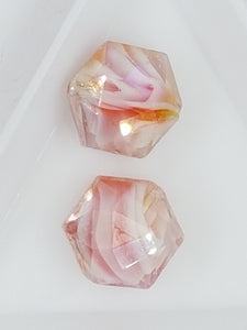 16MM MILLEFIORI GLASS HEXAGON BEADS - PINK