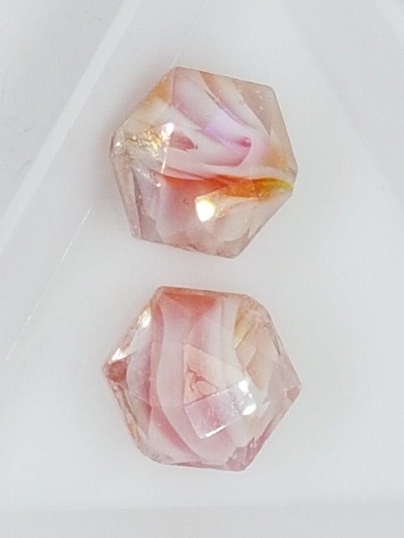 16MM MILLEFIORI GLASS HEXAGON BEADS - PINK
