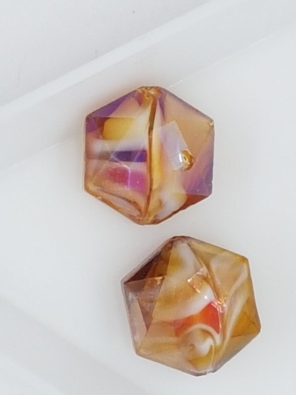 16MM MILLEFIORI GLASS HEXAGON BEADS - CARAMEL